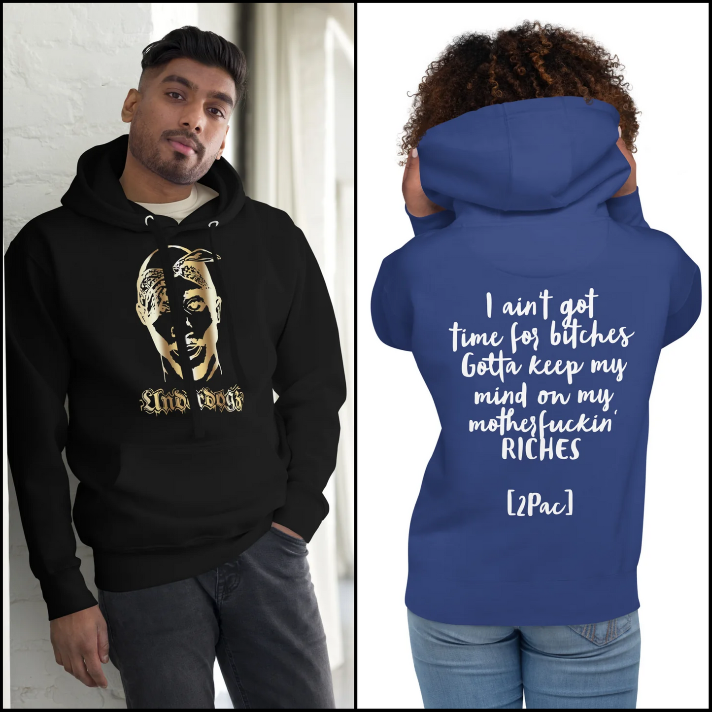 Unisex-Kapuzenpullover „2Pac“ Gold- Ain‘t got time- 4 Farben