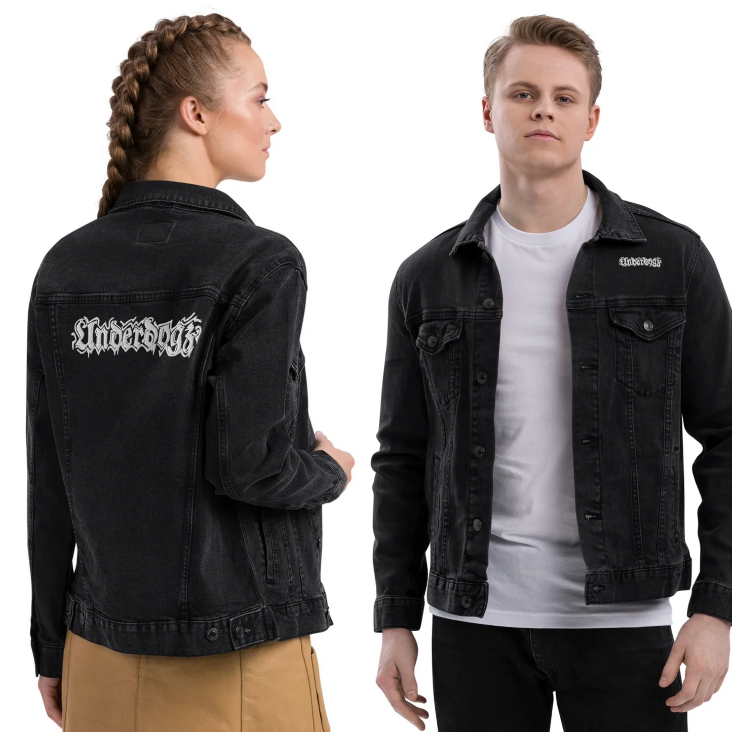 Unisex Jeansjacke in schwarz mit Logostickerei