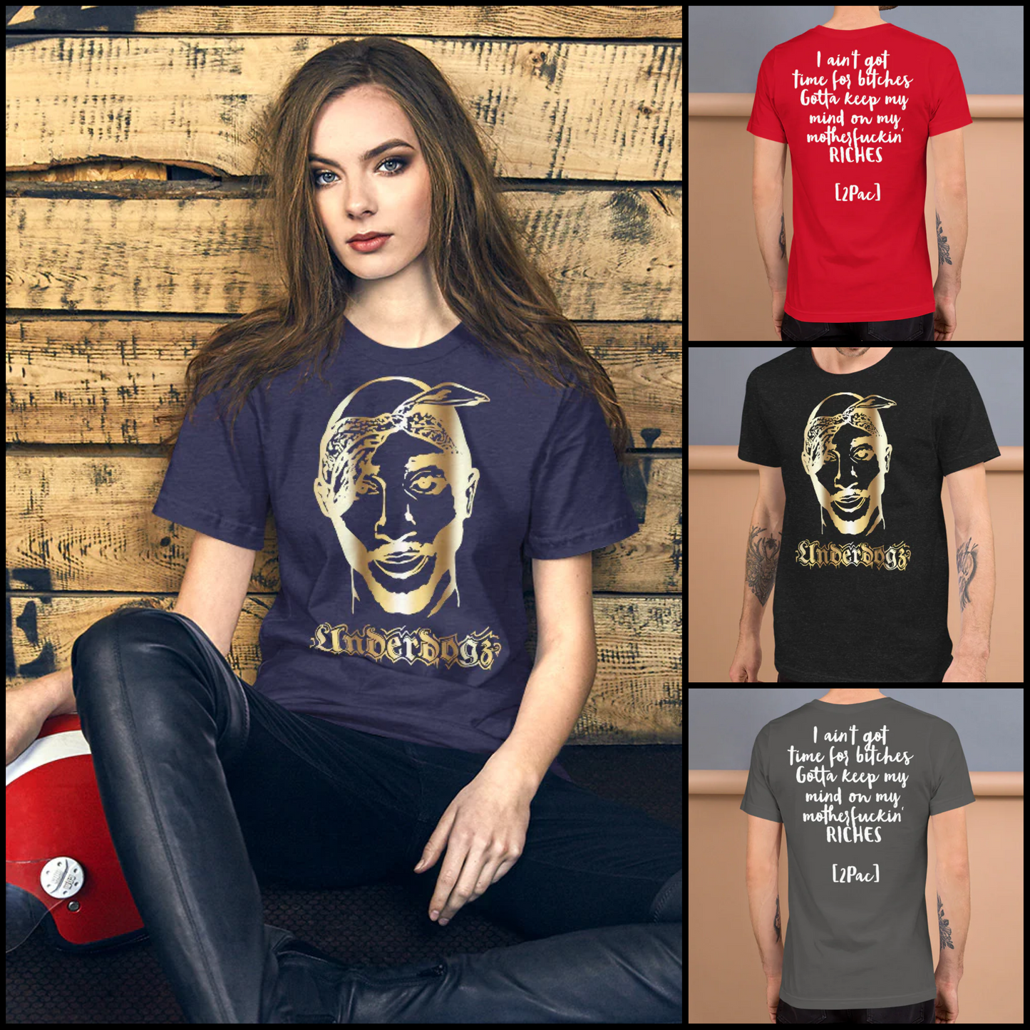 Unisex-T-Shirt „2Pac“ Gold- Ain’t got time- 4 Farben