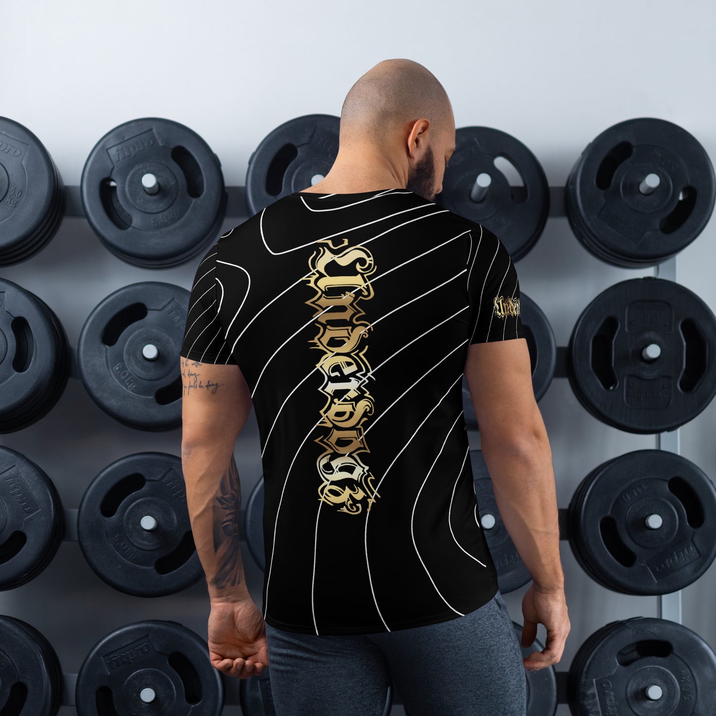 Herren Sport-T-Shirt ,Push it to the Limit‘ Gold/Stripes