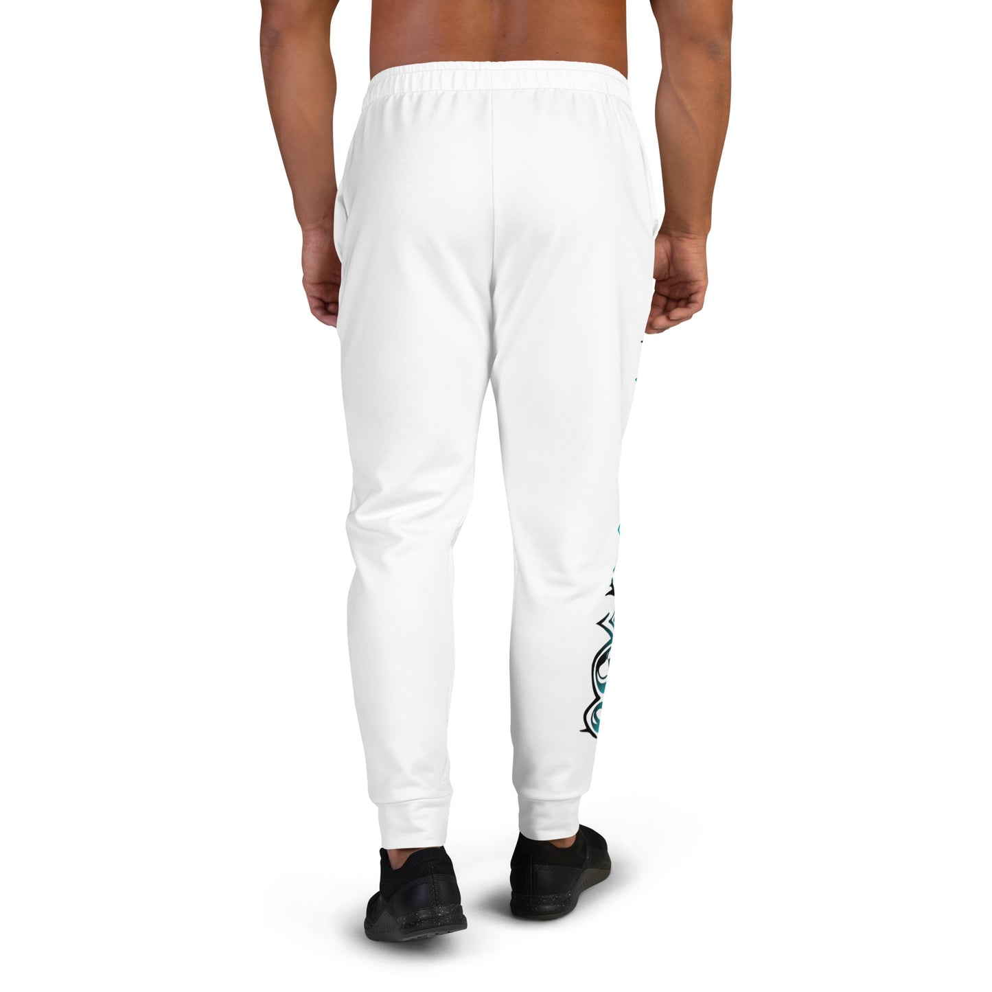 Herren-Jogginghose weiß- Logo Türkis