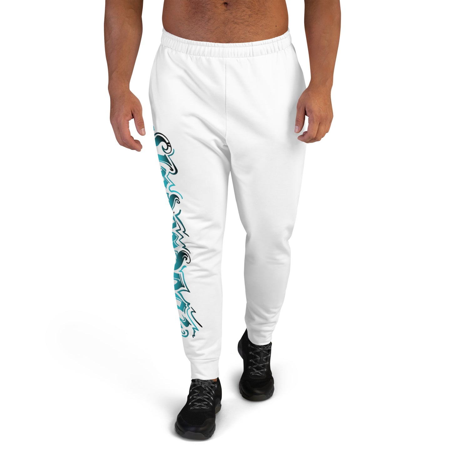 Herren-Jogginghose weiß- Logo Türkis