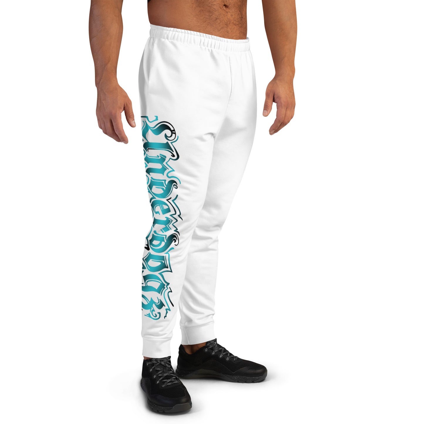 Herren-Jogginghose weiß- Logo Türkis