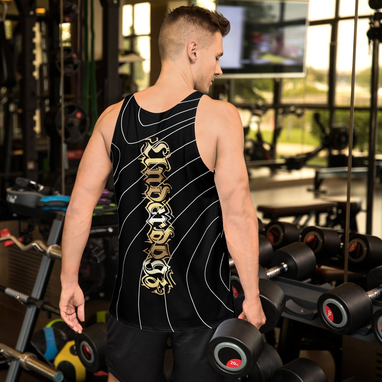 Herren Tank-Top ,Push it to the Limit‘ Gold/Stripes
