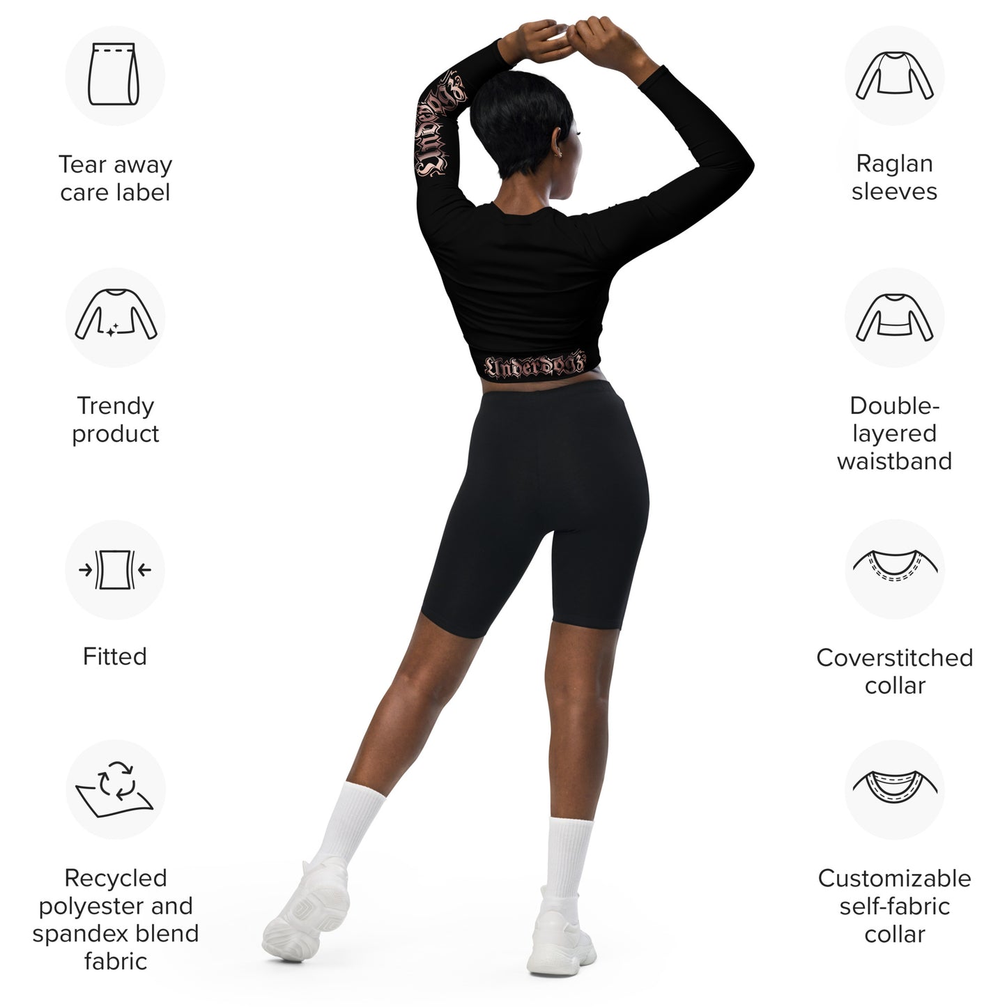 Recyceltes Langarm Crop Top Roségold