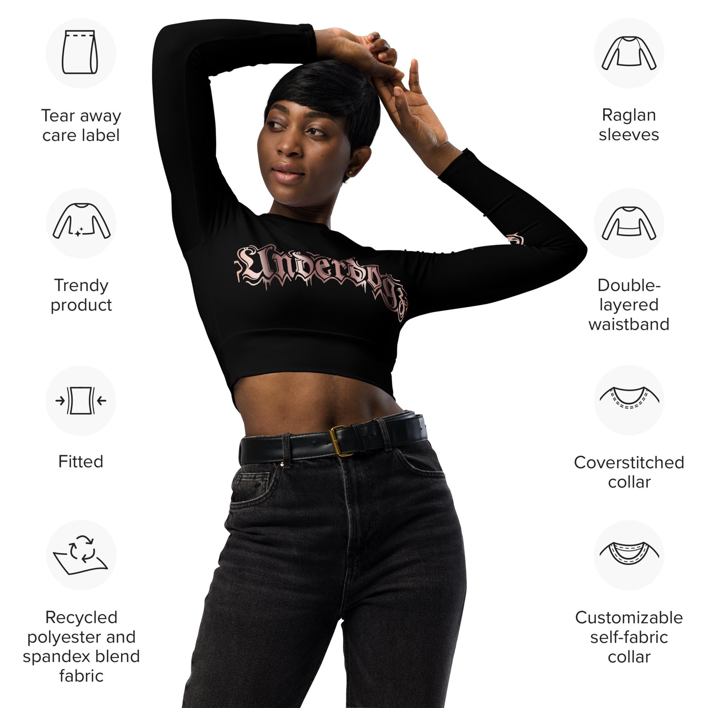 Recyceltes Langarm Crop Top Roségold