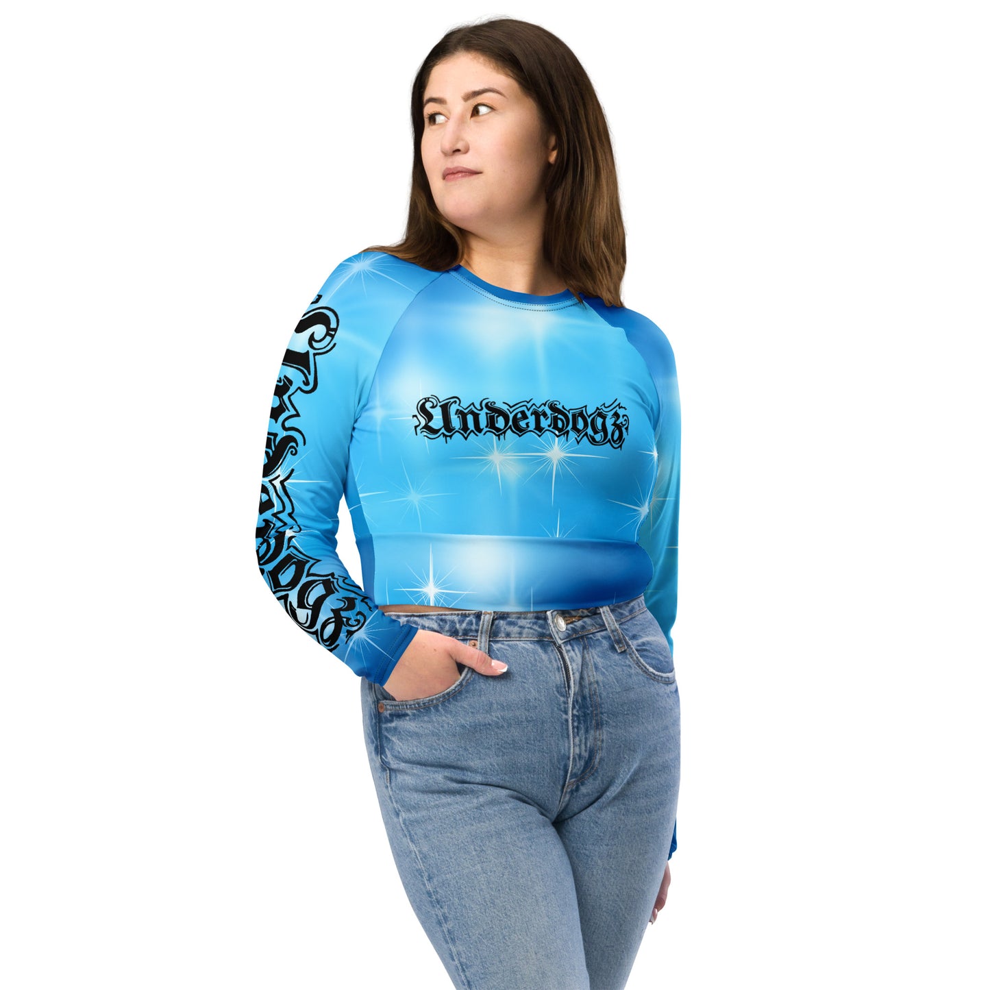Recyceltes Langarm Crop Top Stars-Design