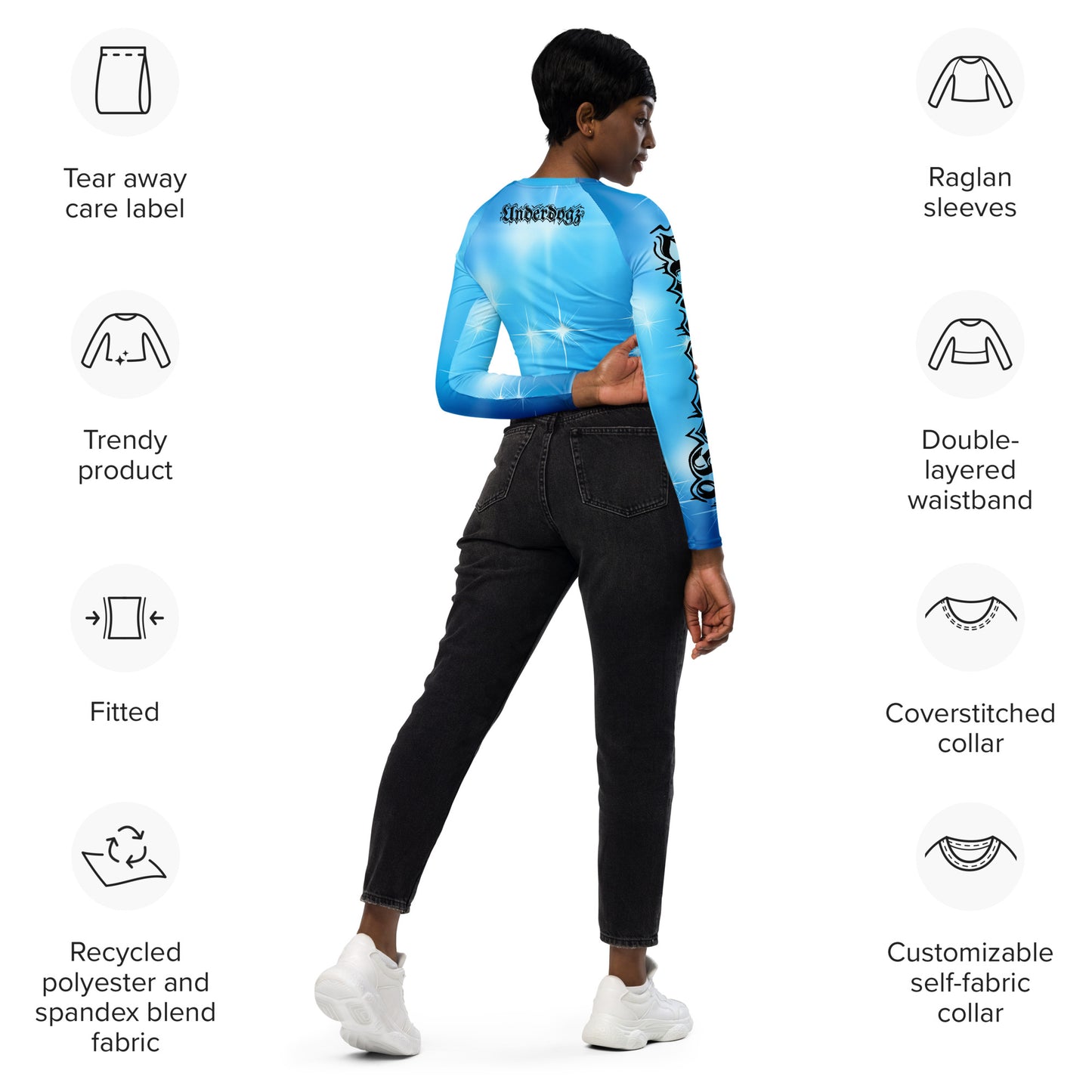 Recyceltes Langarm Crop Top Stars-Design