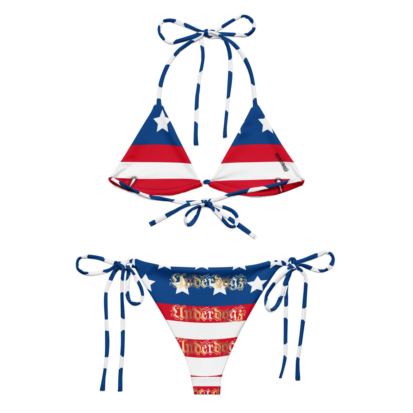 Recycelter Schnürbikini ‚Stars & Stripes‘ Gold