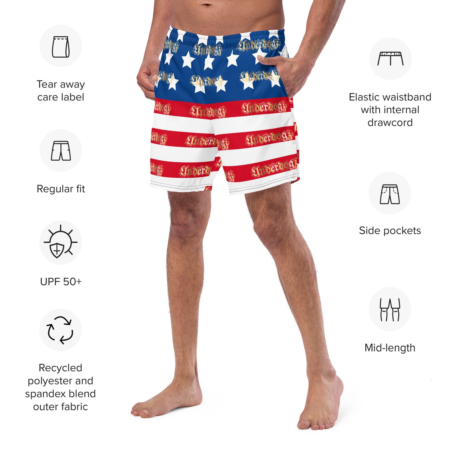 Herren-Badehose mit Innentasche ,Stars & Stripes‘ Gold