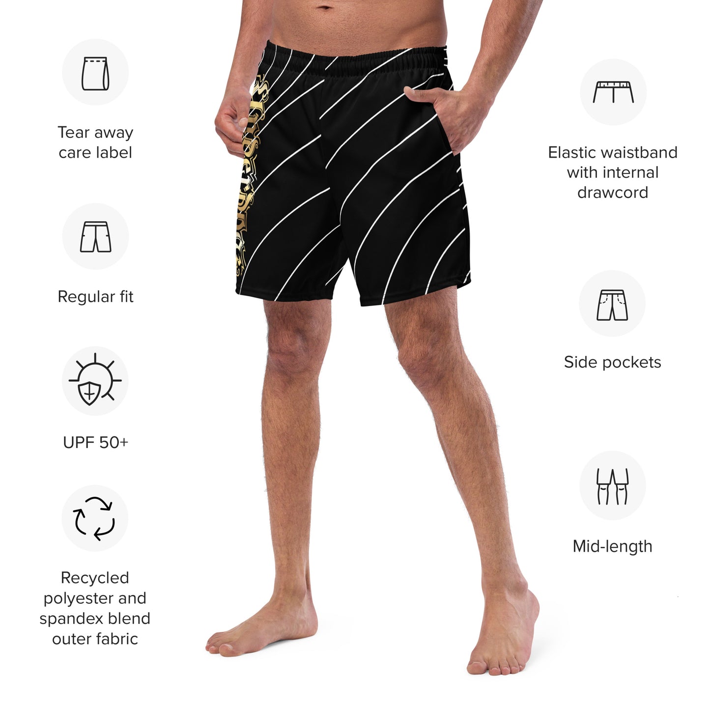 Herren-Badehose mit Innentasche Gold/Stripes