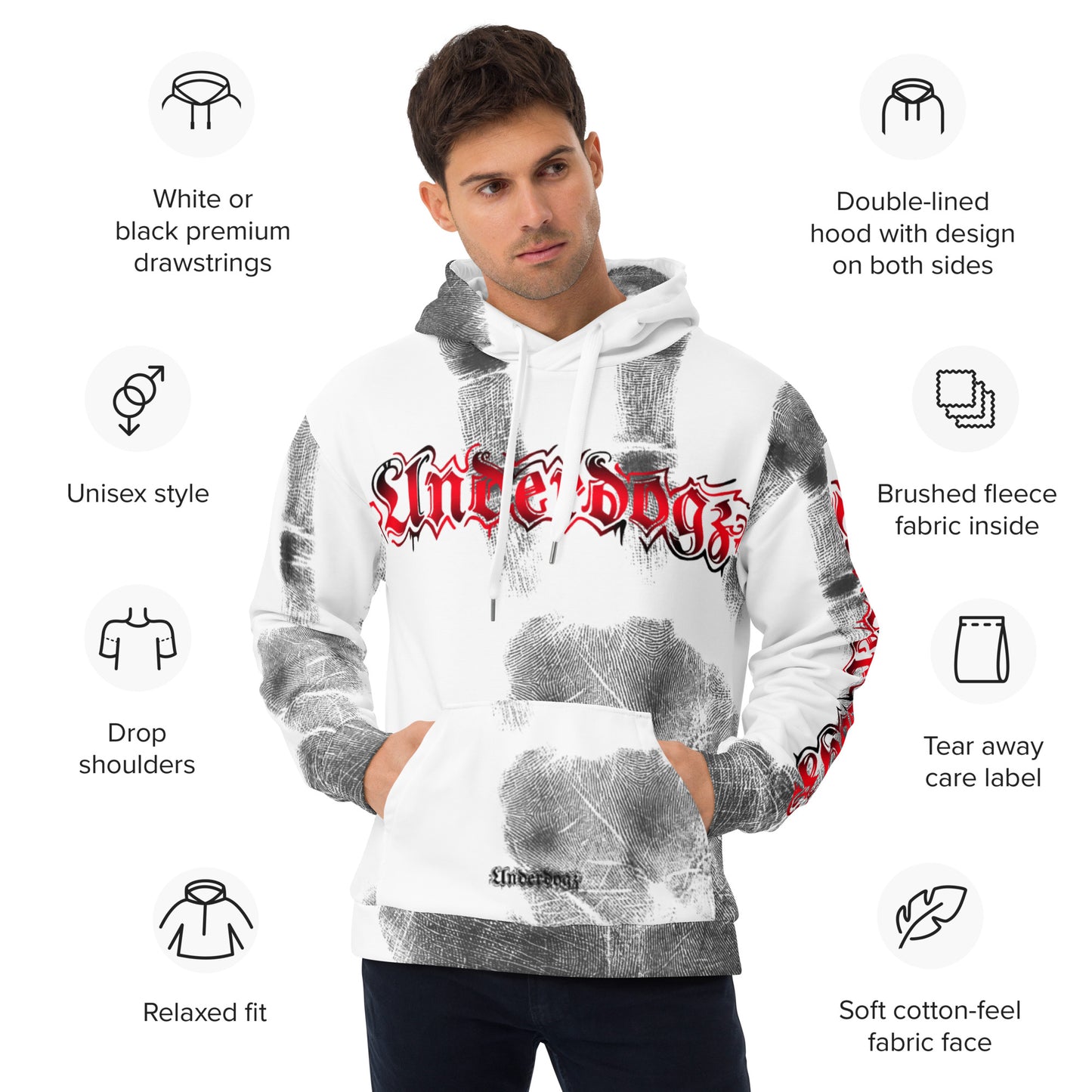 Unisex-Kapuzenpullover Handabdruck Rot