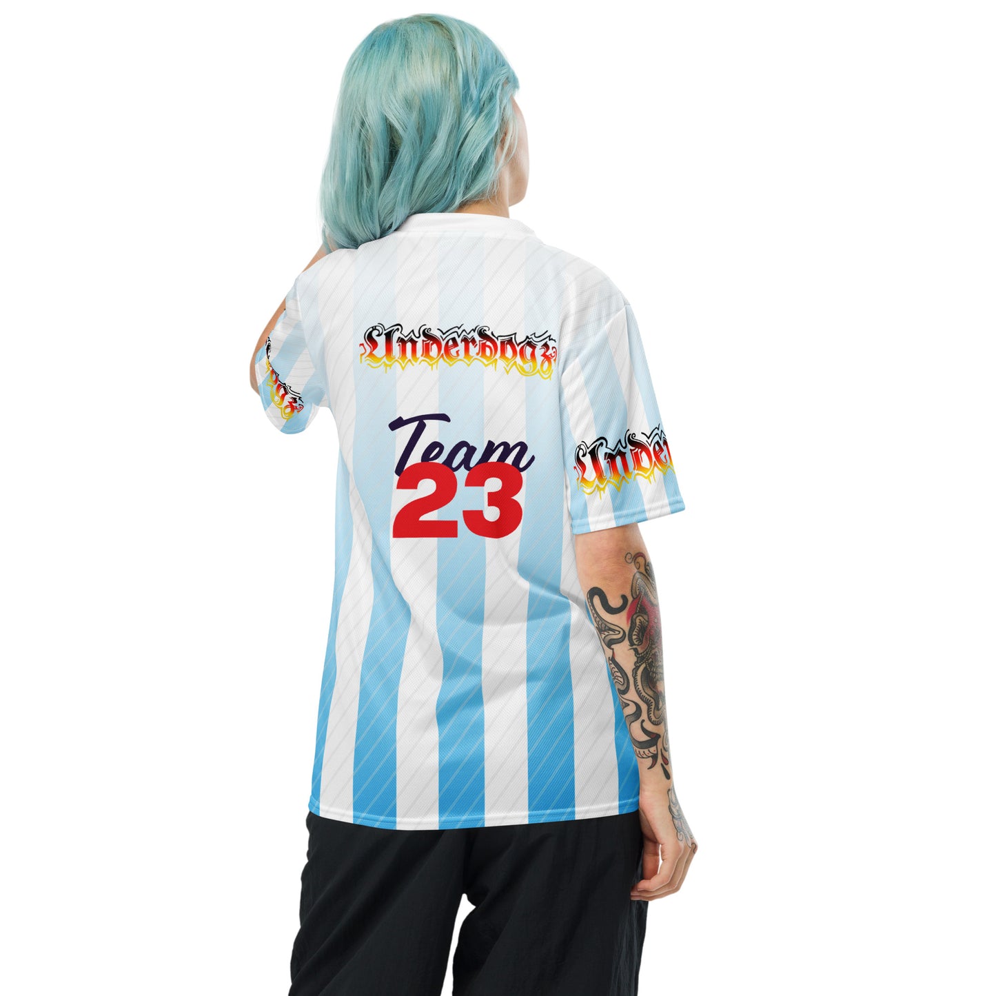Recyceltes Unisex-Trikot Deutschland, weiß-blau gestreift