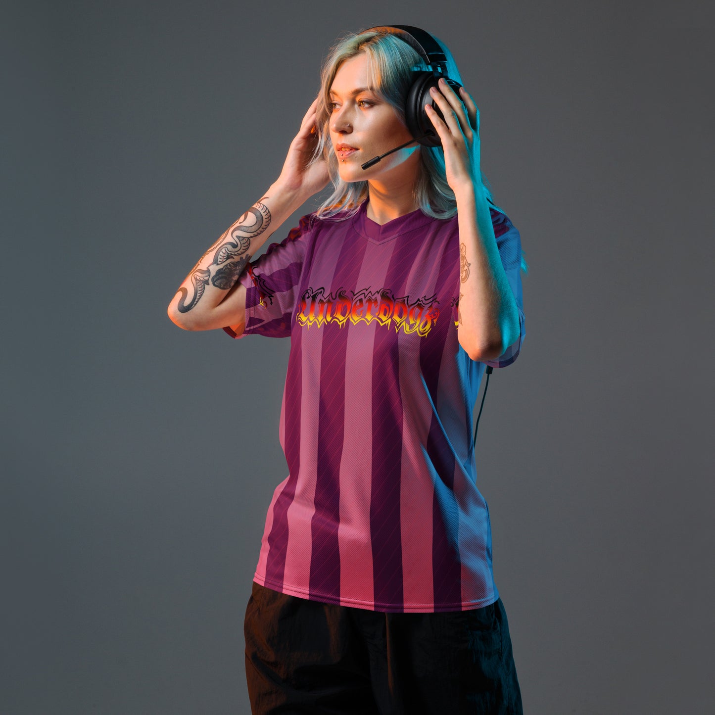 Recyceltes Damen-Trikot Deutschland, lila-pink gestreift