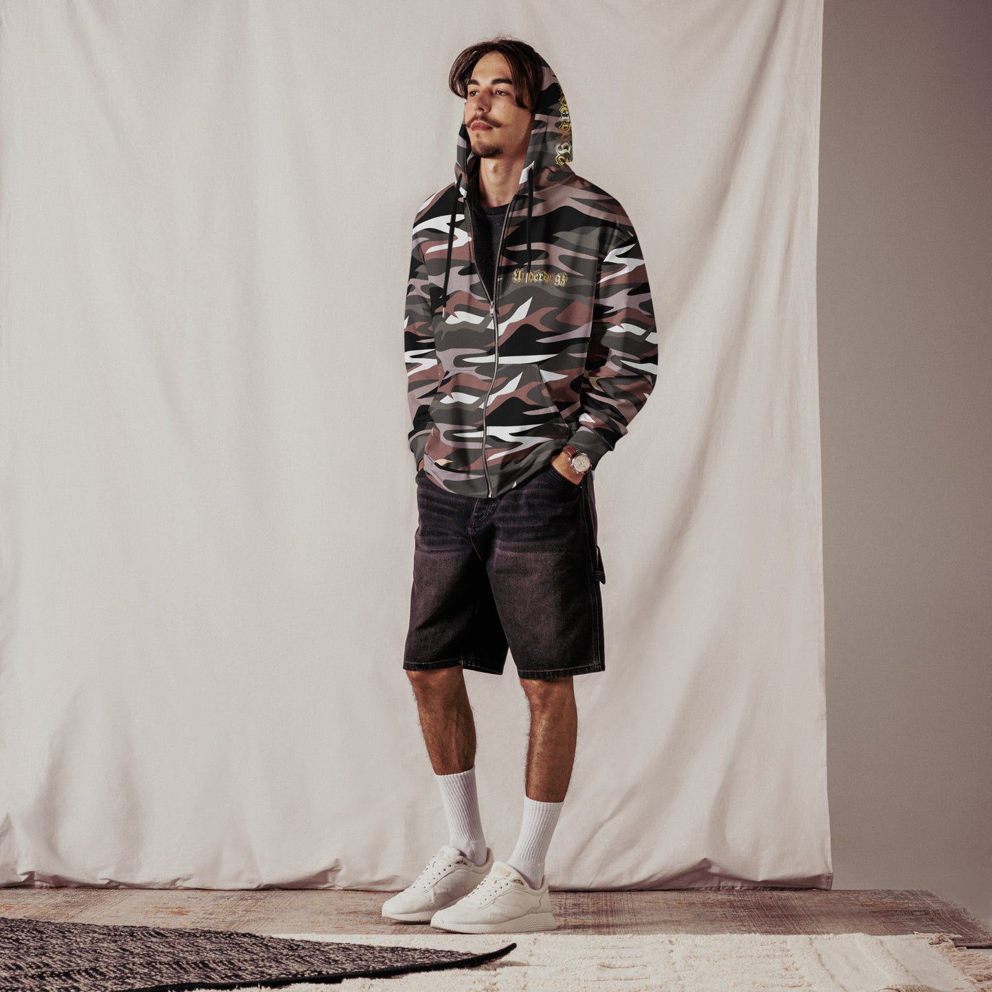 Unisex Zip-Hoodie Camo Braun mit Gold