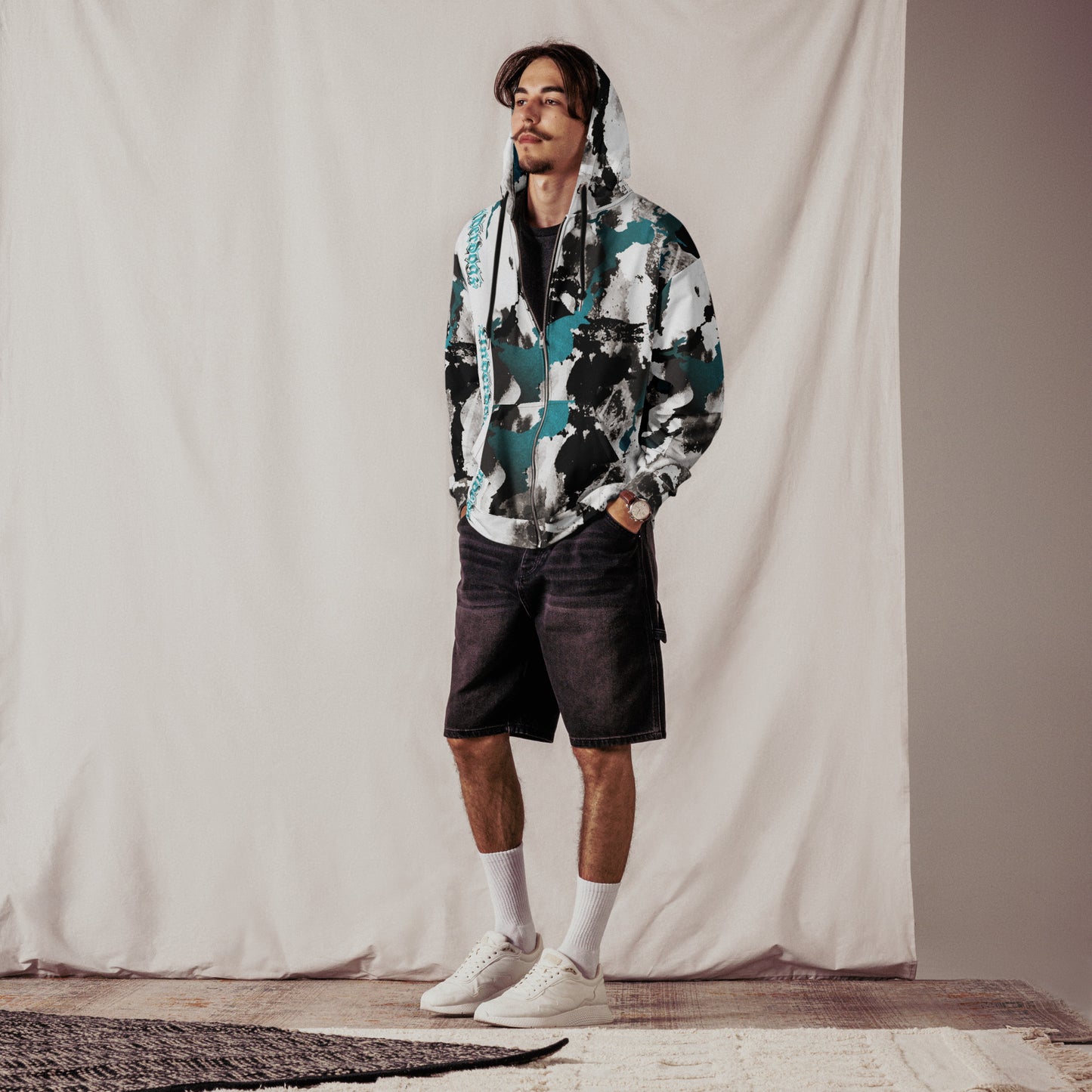 Unisex Sweatjacke Türkis Marmor-Look