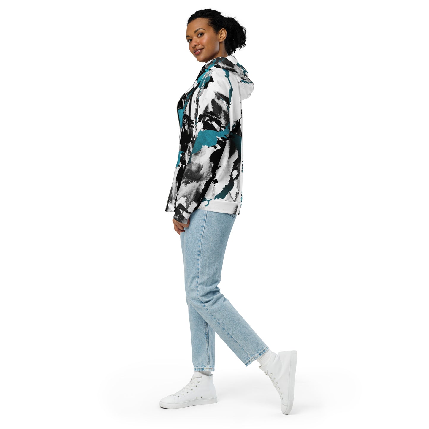 Unisex Sweatjacke Türkis Marmor-Look