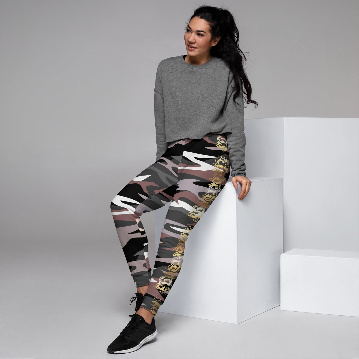 Damen-Jogginghose Camo Braun mit Gold