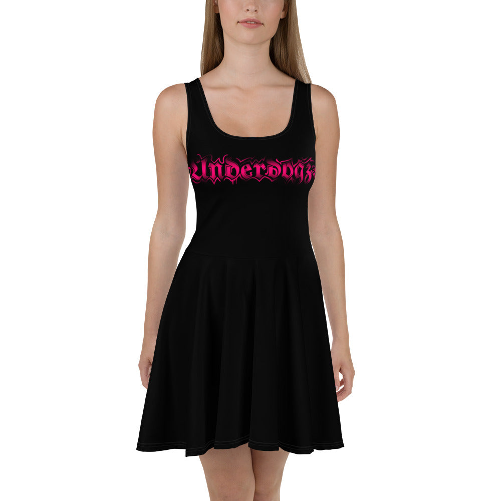 Skater-Kleid schwarz mit pinkem Logoprint