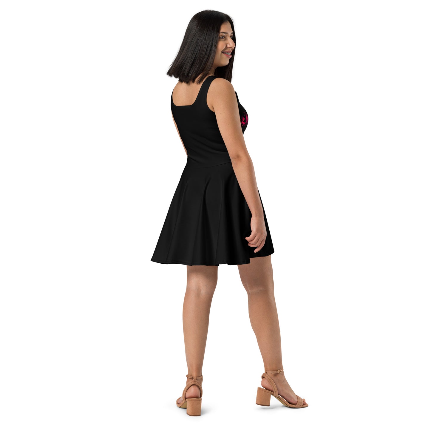 Skater-Kleid schwarz mit pinkem Logoprint