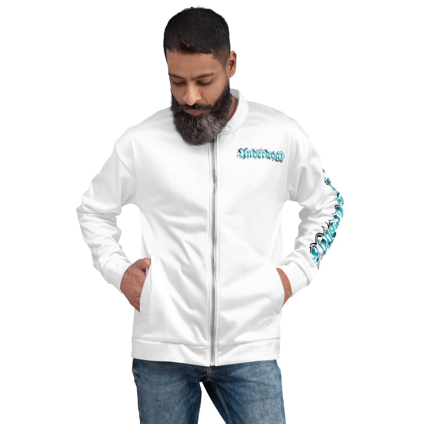 Trainingsjacke weiß- Logo Türkis
