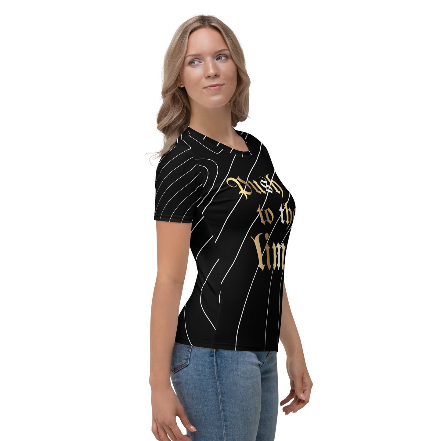 Damen-T-Shirt ,Push ist to the Limit‘ Gold/Stripes