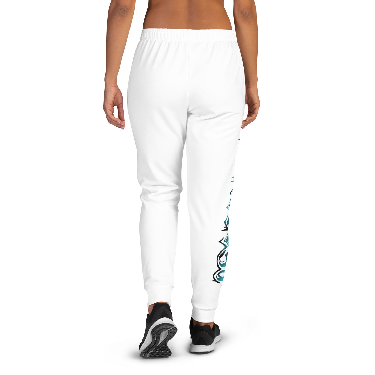Damen-Jogginghose weiß- Logo Türkis