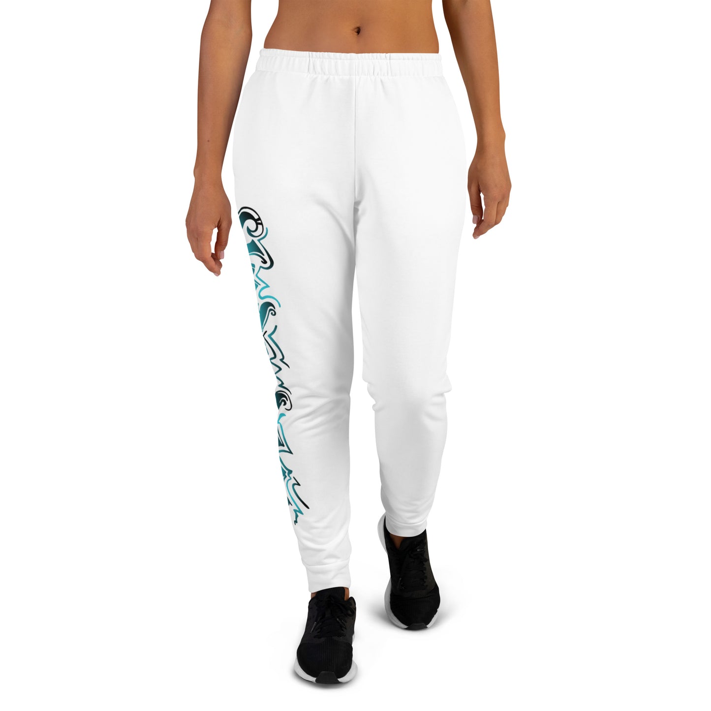 Damen-Jogginghose weiß- Logo Türkis