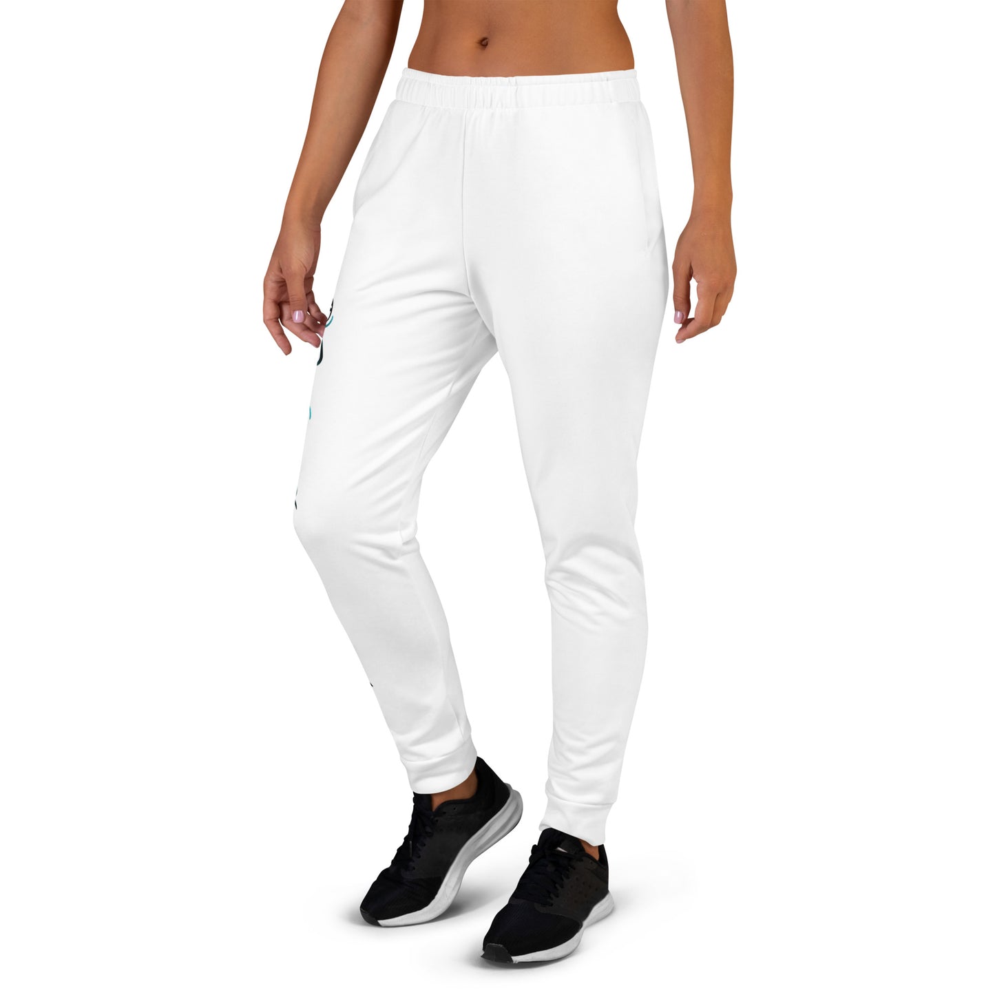 Damen-Jogginghose weiß- Logo Türkis