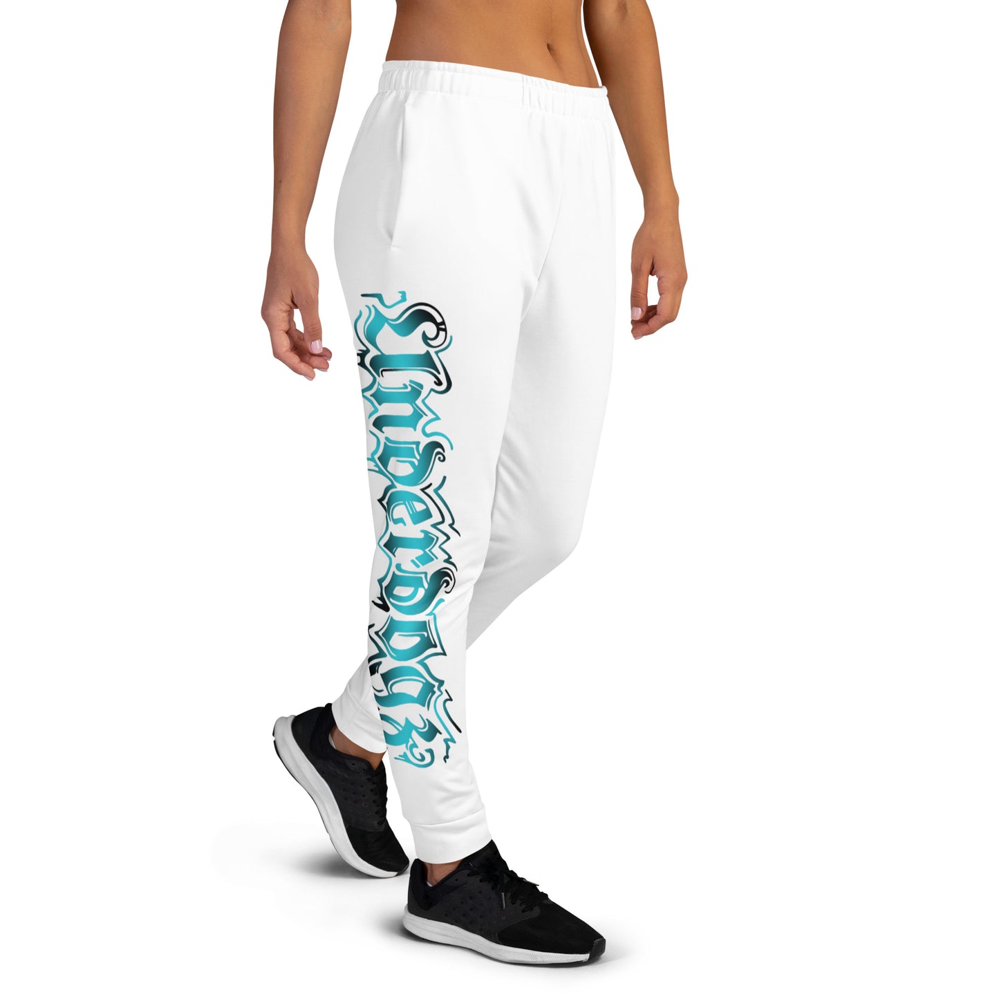 Damen-Jogginghose weiß- Logo Türkis