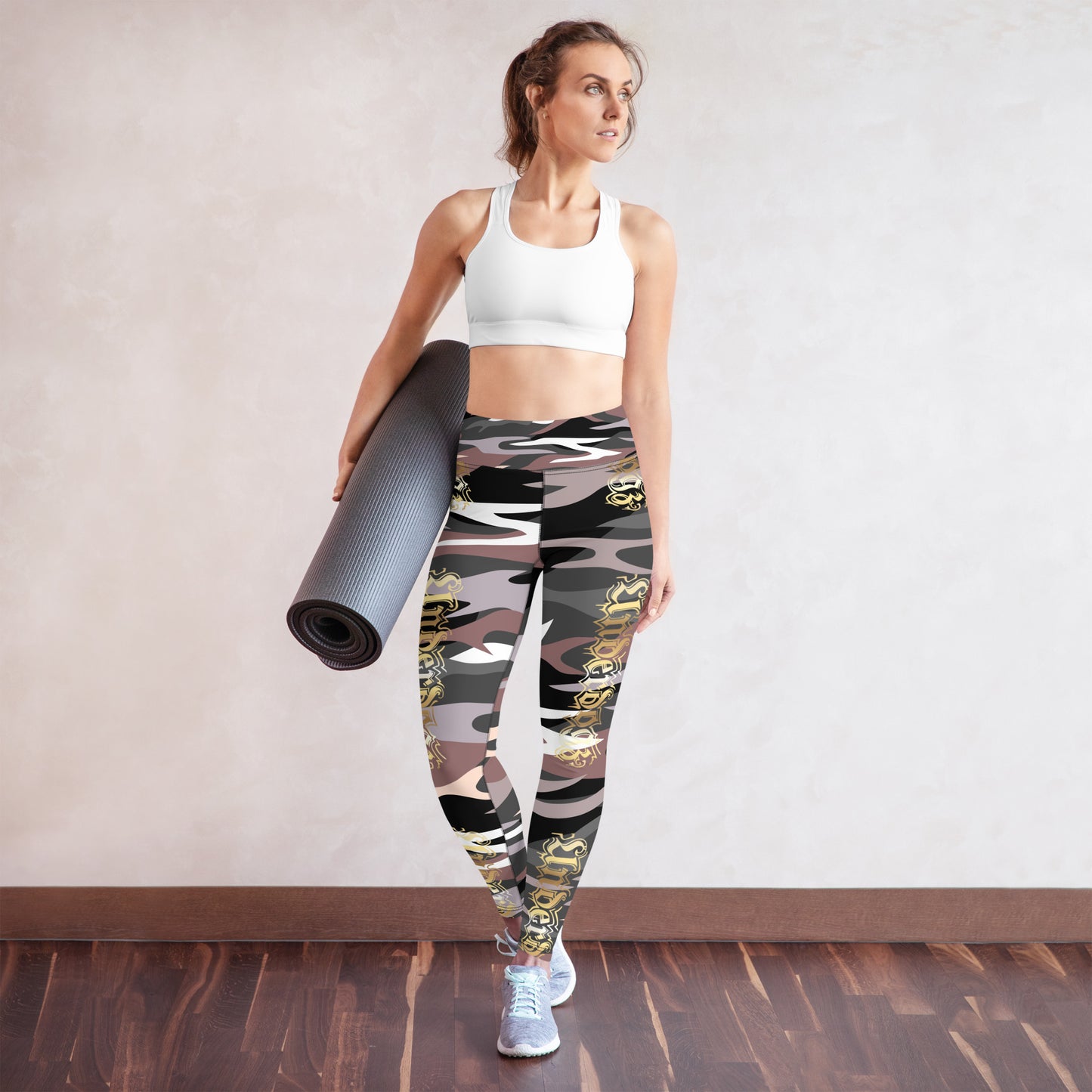 Yoga-Leggings Camo Braun Gold
