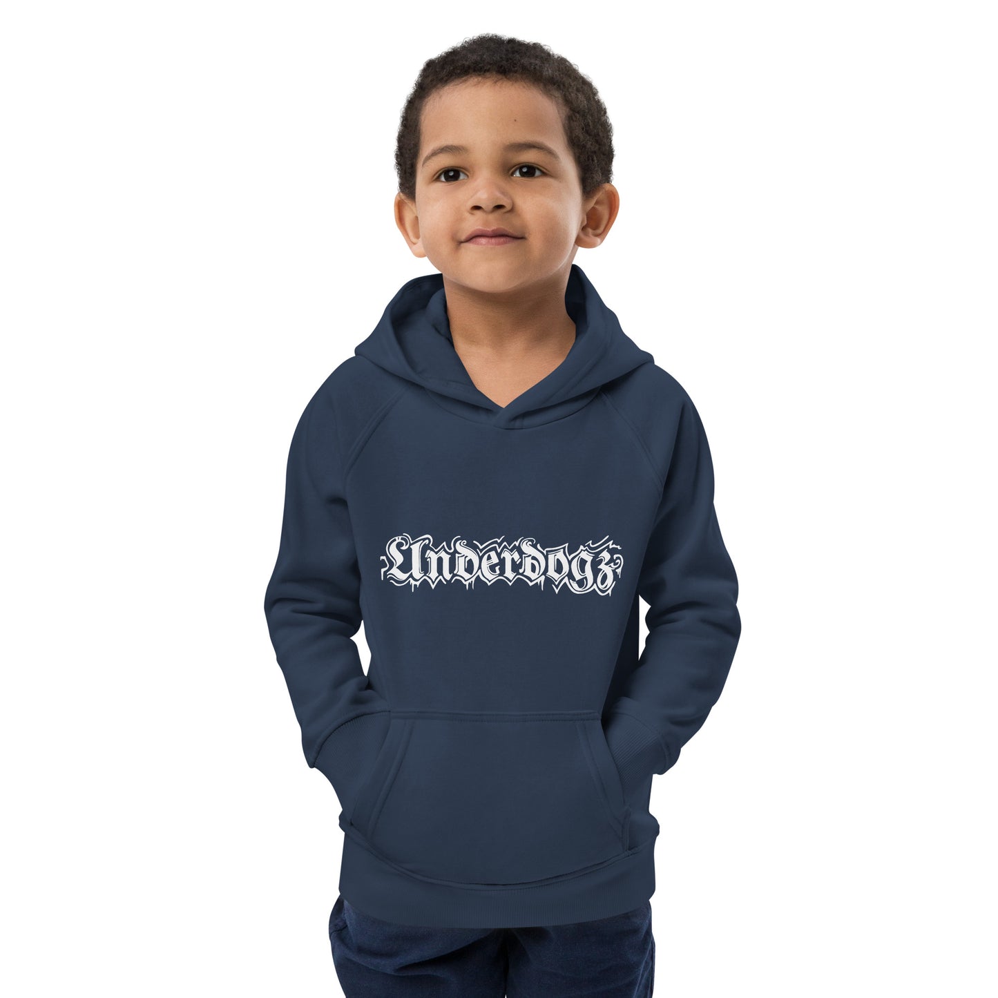 Öko-Kapuzenpullover für Kinder Navy Logo Weiß