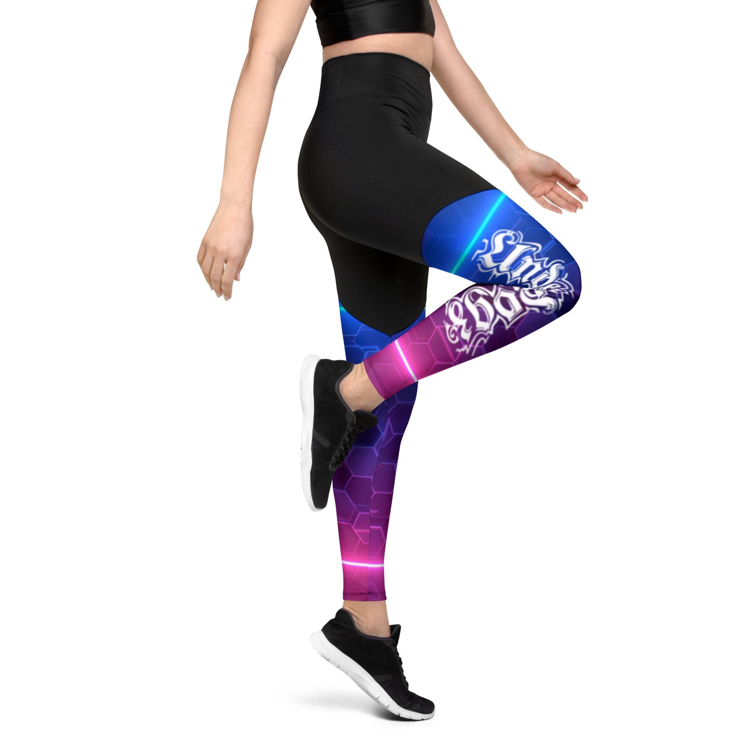 Sport-Leggings Light Stripes lila-blau, mit Handytasche