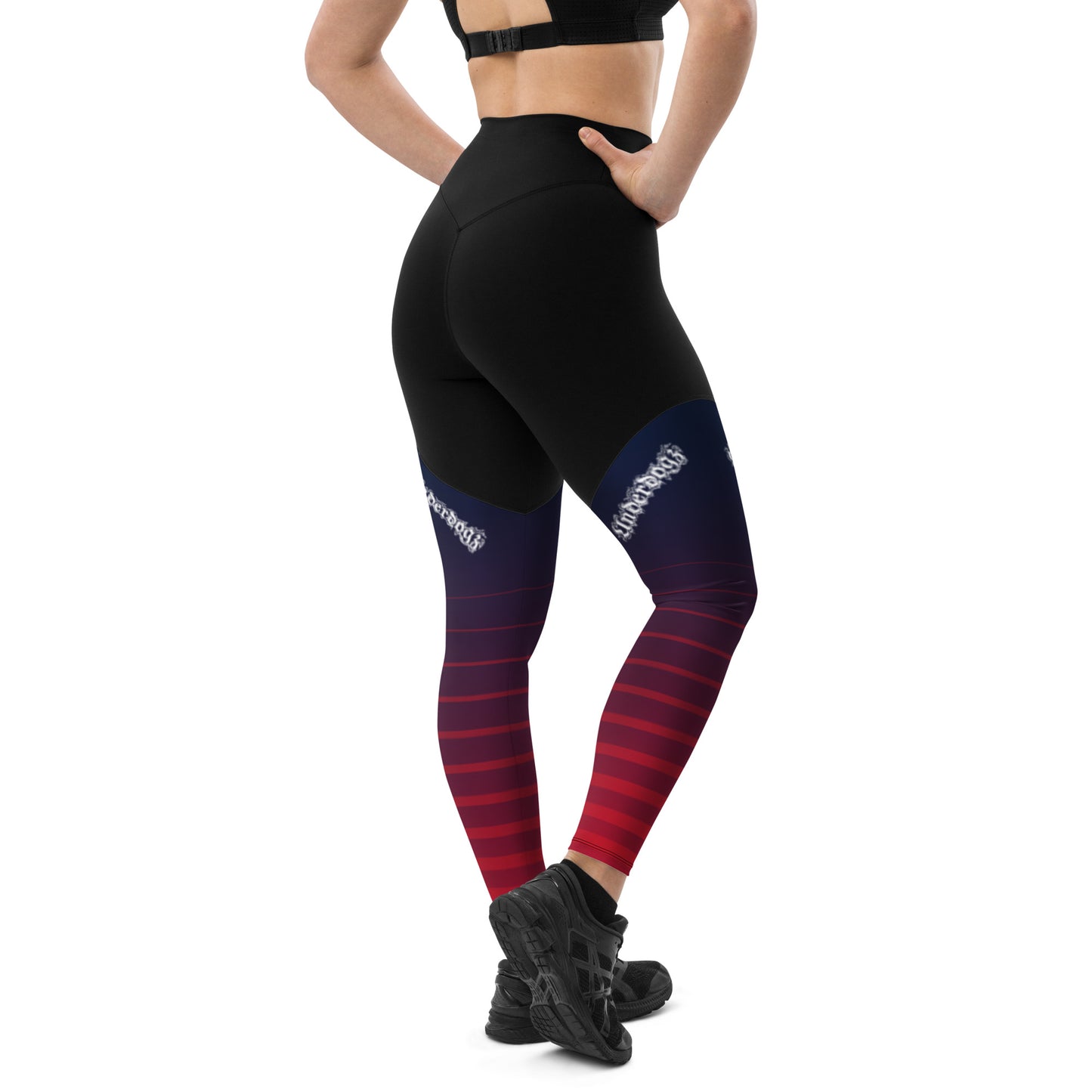 Sport-Leggings Stripes rot-blau mit Handytasche