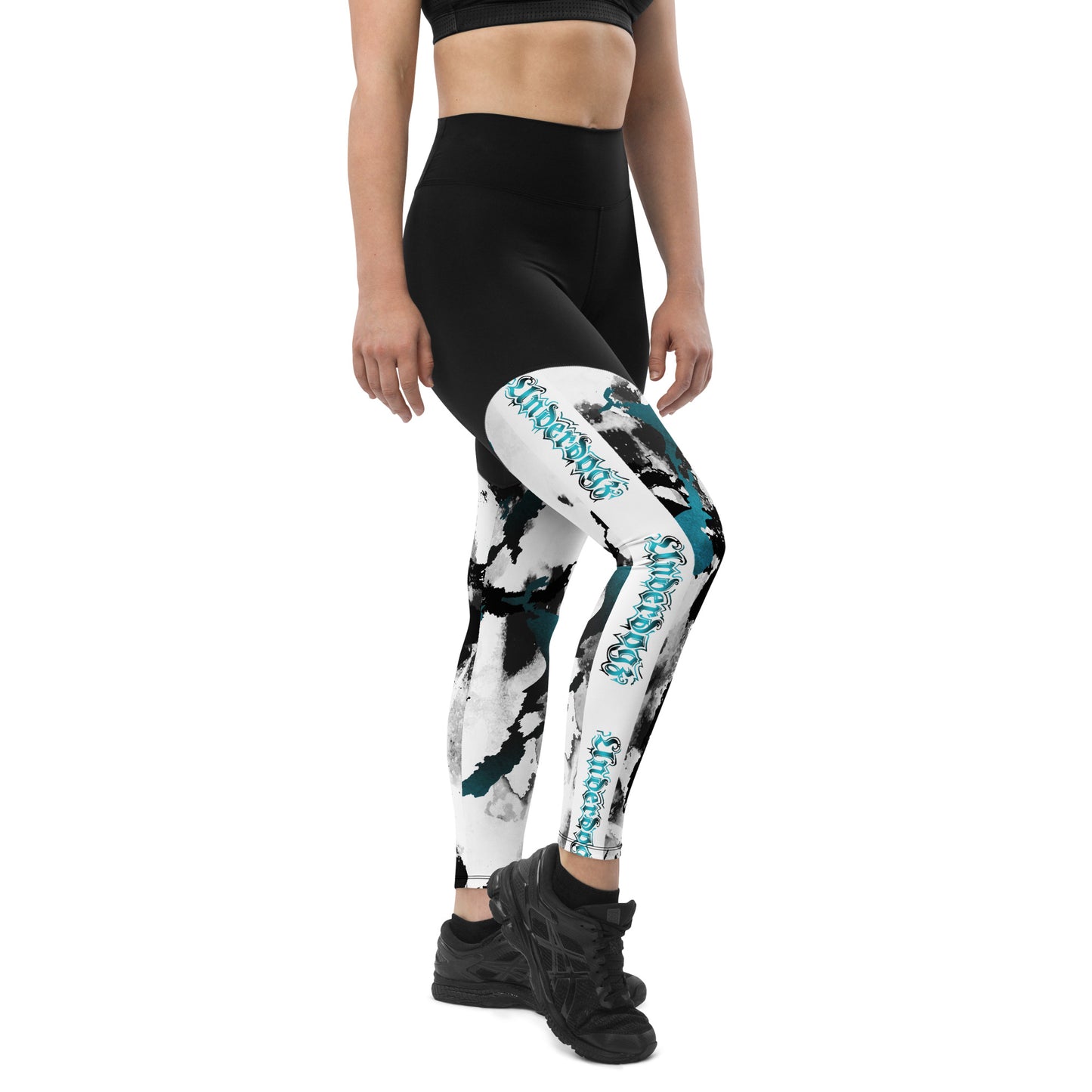 Sport-Leggings Türkis Marmor-Look, mit Handytasche