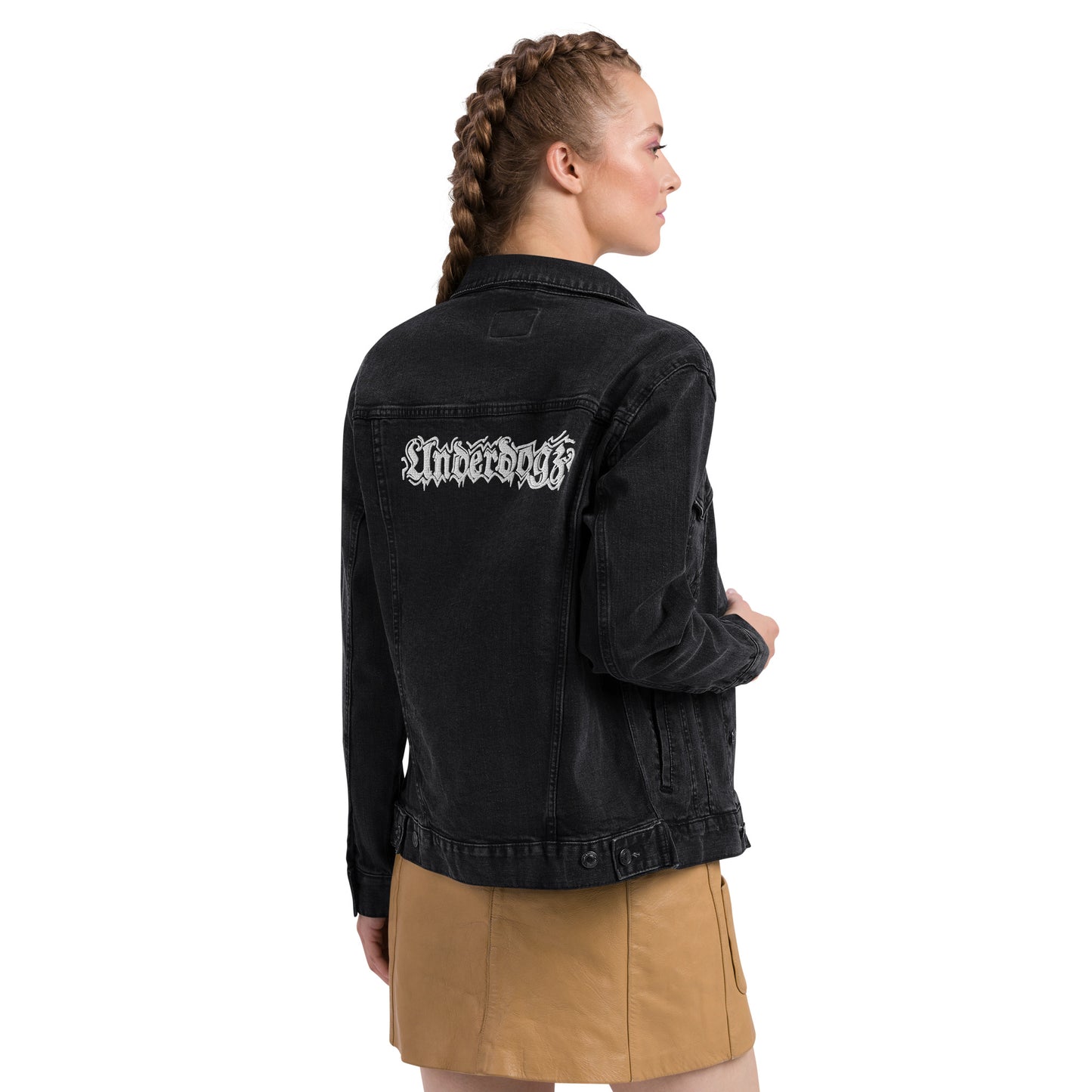Unisex Jeansjacke in schwarz mit Logostickerei