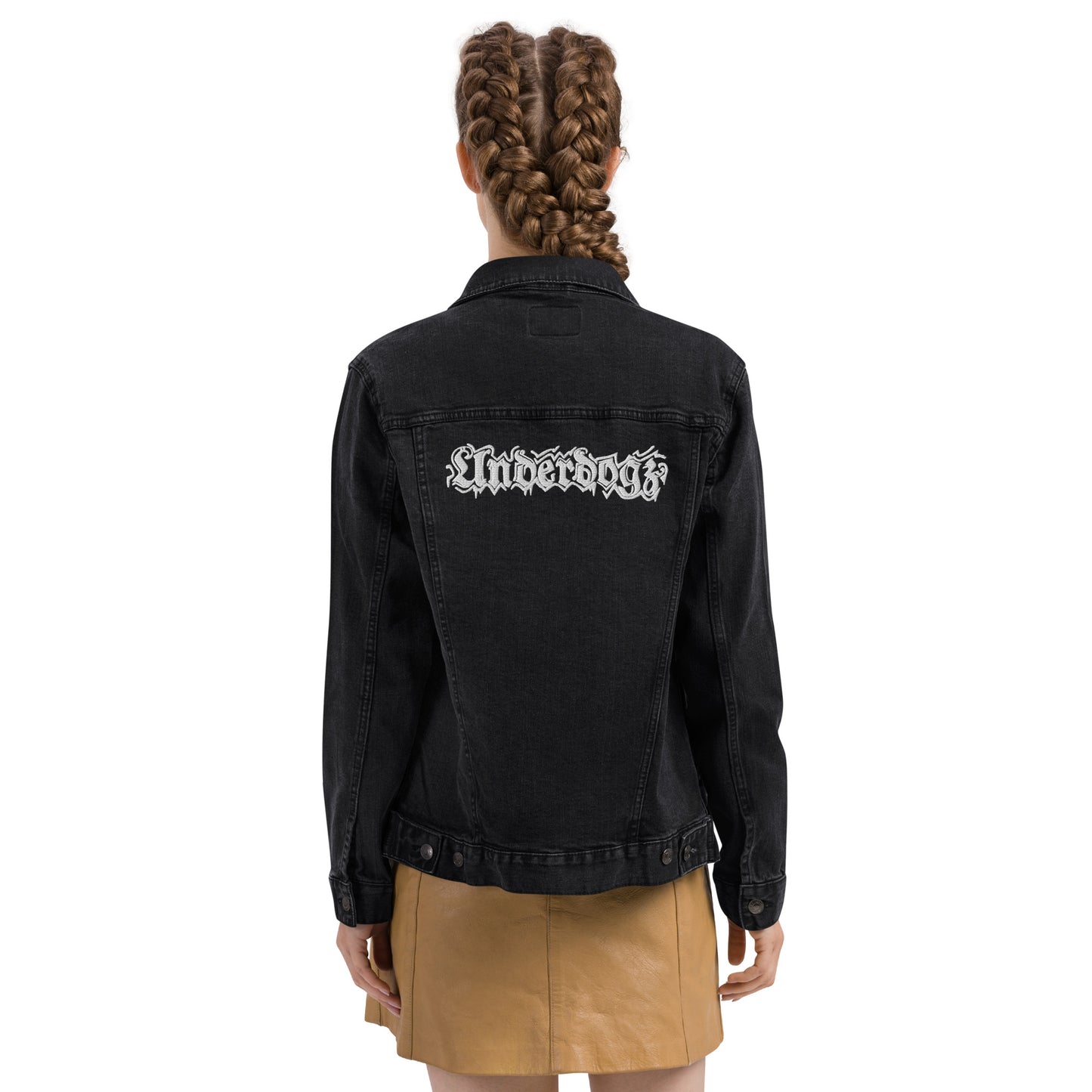 Unisex Jeansjacke in schwarz mit Logostickerei