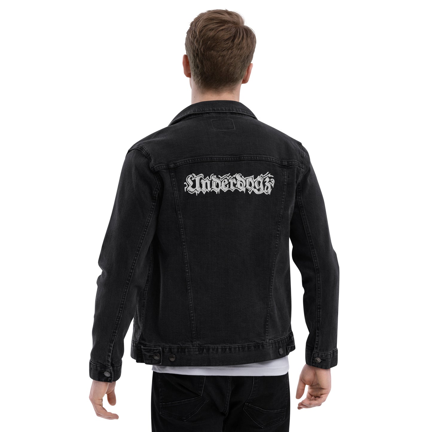 Unisex Jeansjacke in schwarz mit Logostickerei