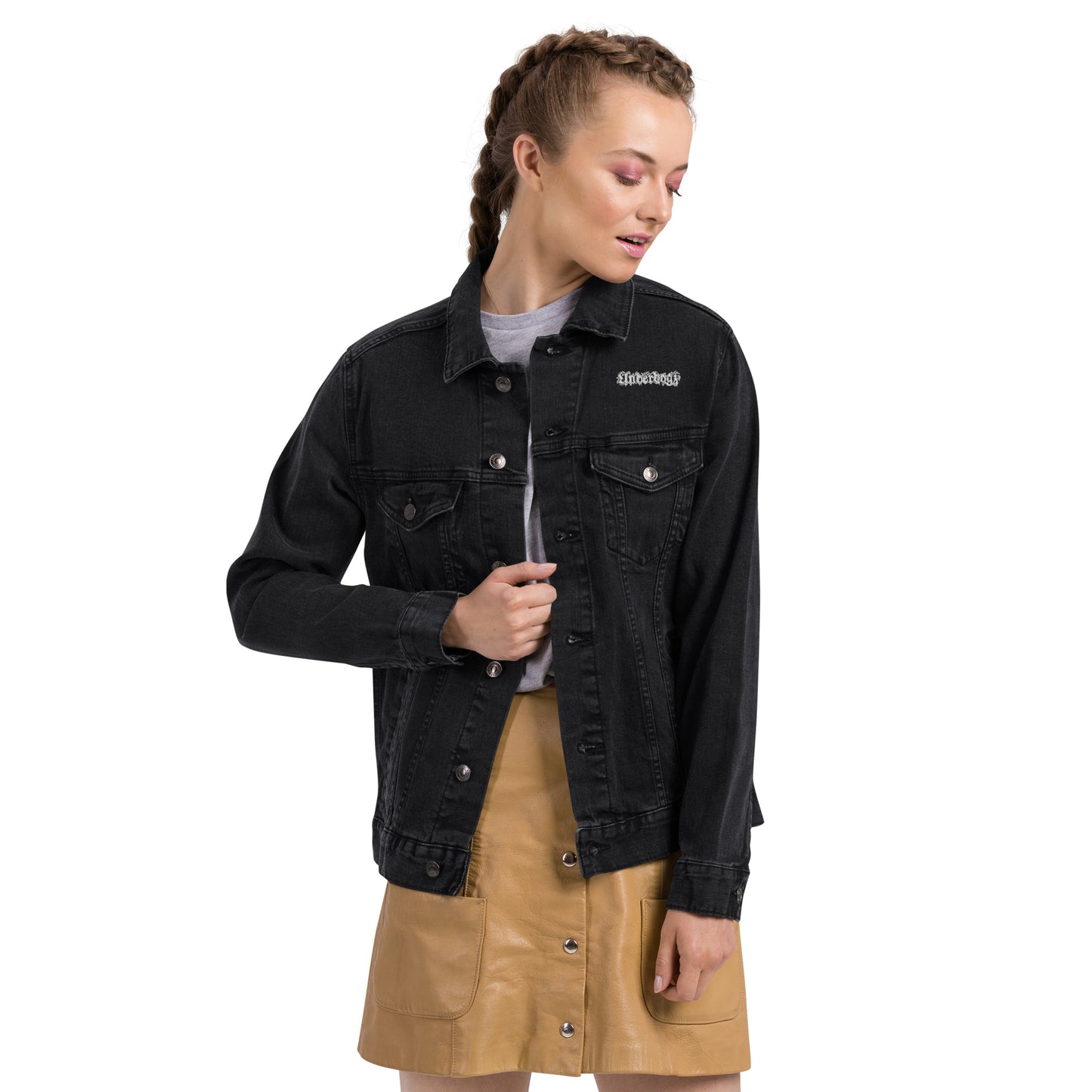 Unisex Jeansjacke in schwarz mit Logostickerei