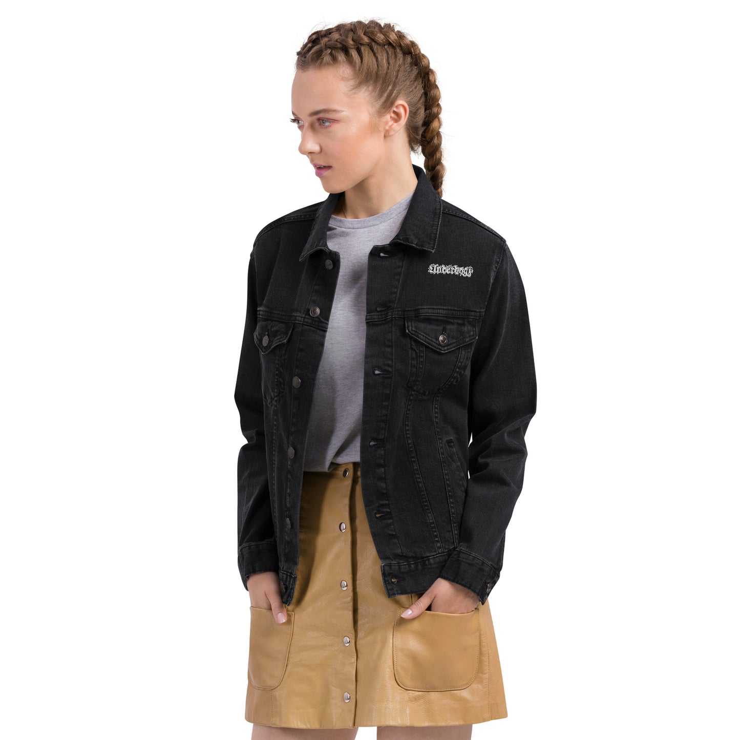 Unisex Jeansjacke in schwarz mit Logostickerei