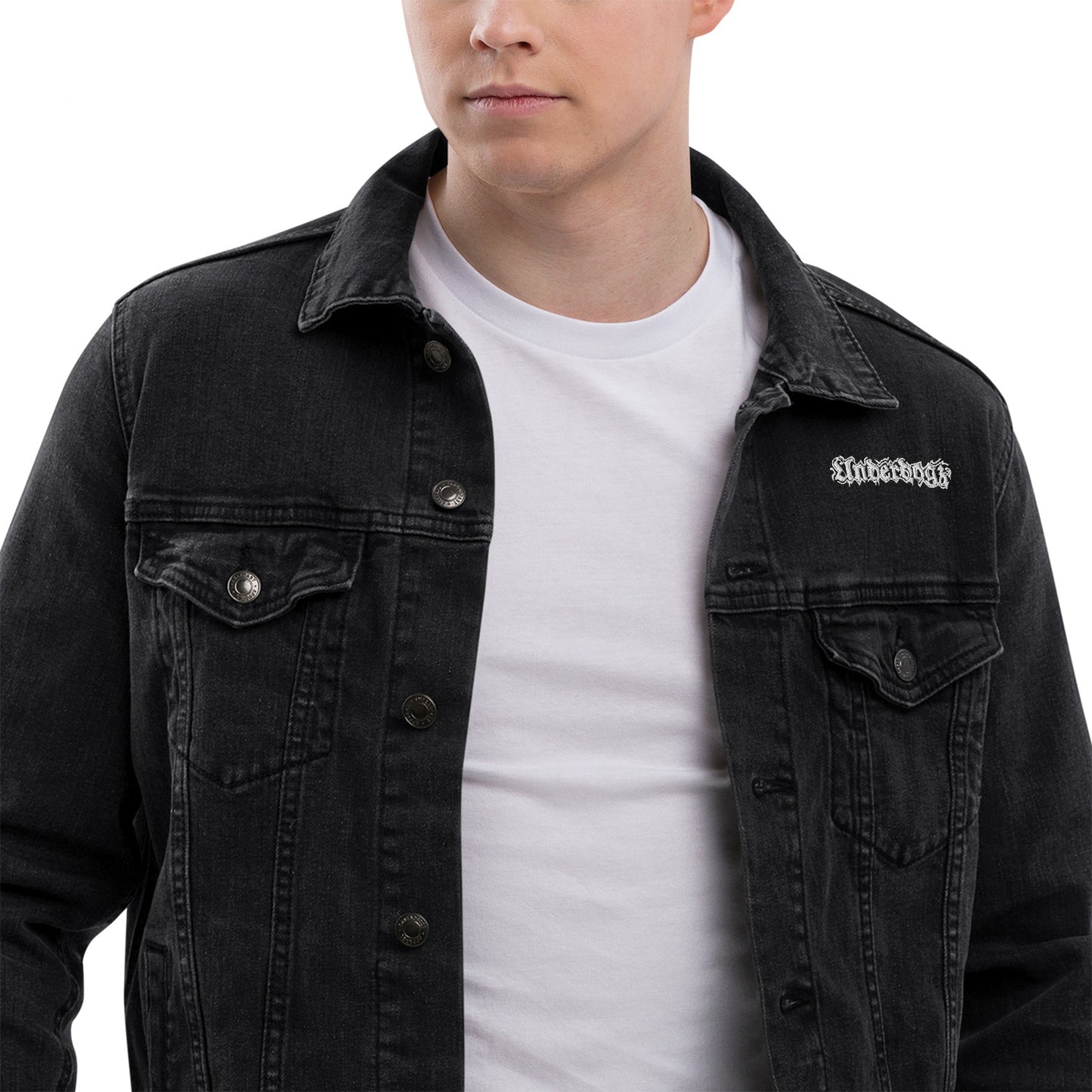 Unisex Jeansjacke in schwarz mit Logostickerei