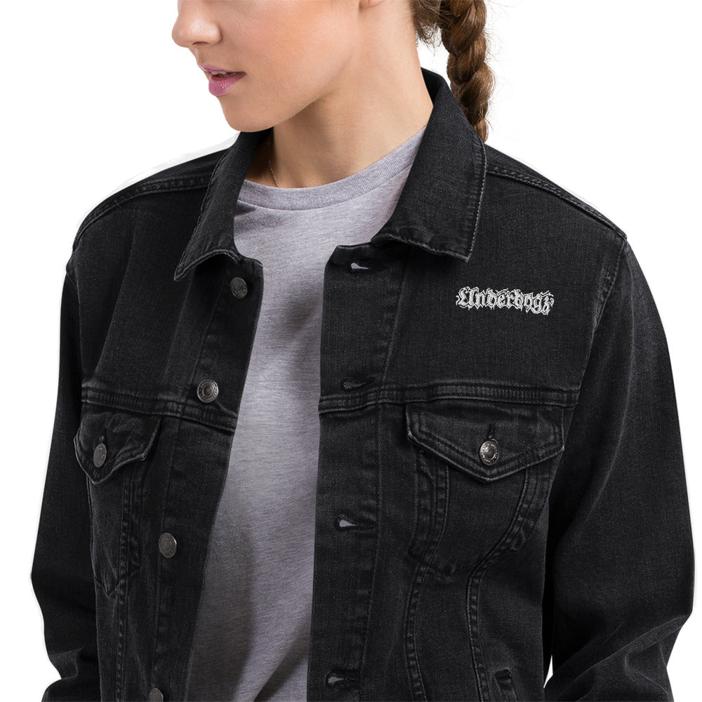 Unisex Jeansjacke in schwarz mit Logostickerei