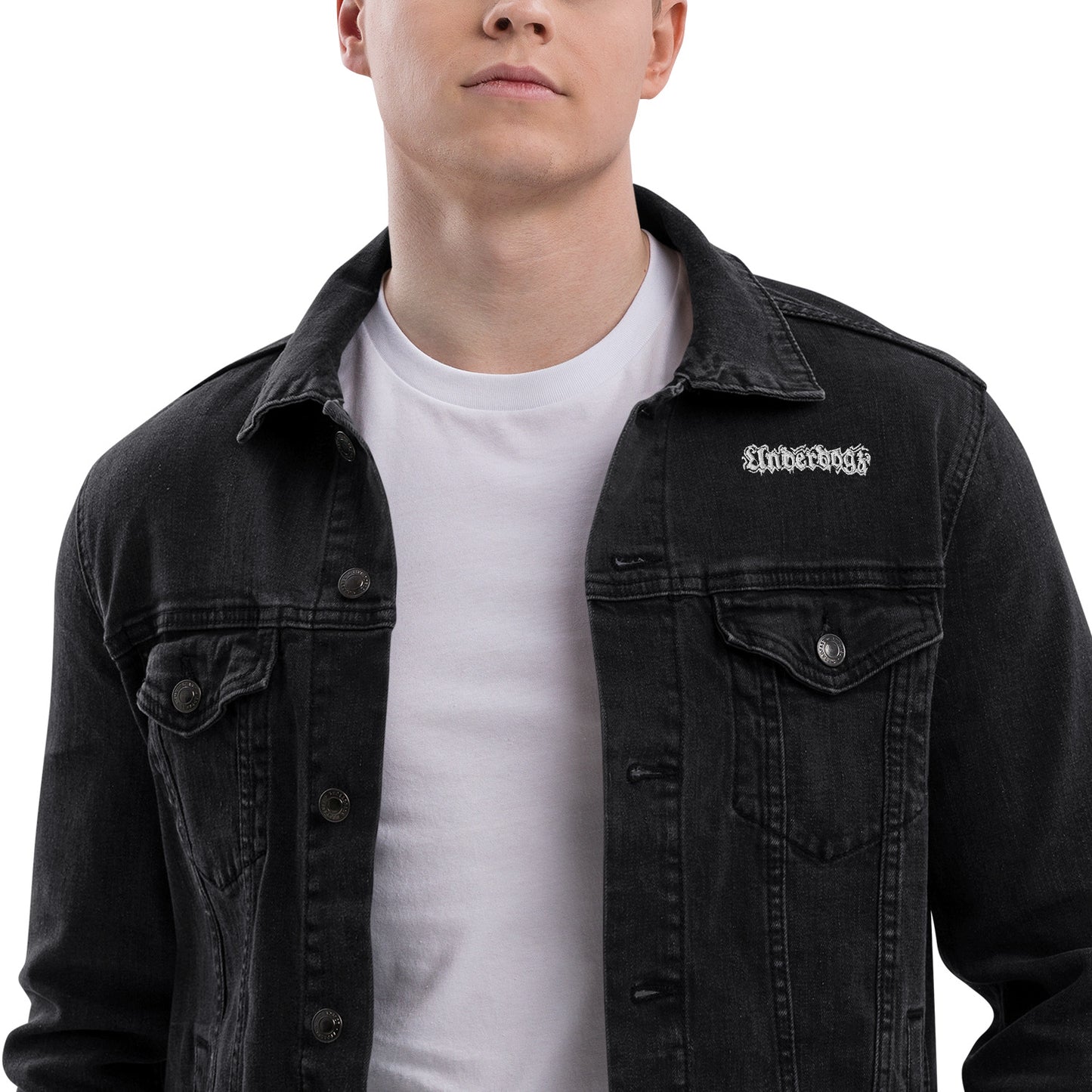 Unisex Jeansjacke in schwarz mit Logostickerei