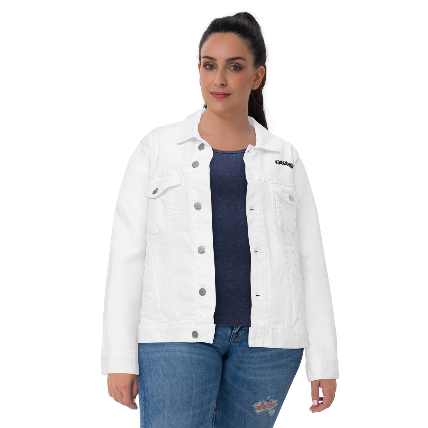 Unisex Jeansjacke in weiß mit Logostickerei
