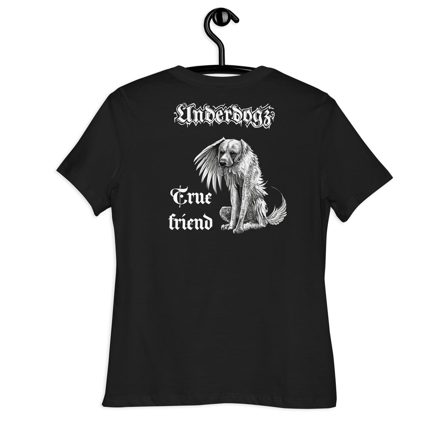 Lockeres Damen-T-Shirt „Winged Dog“ -Gold
