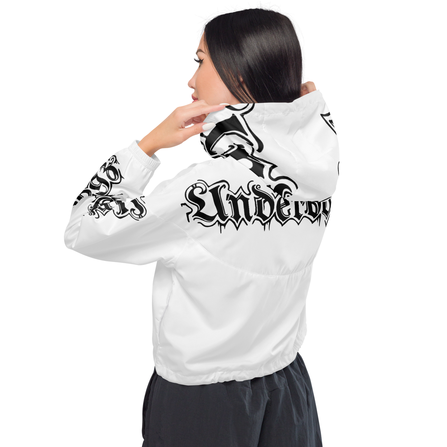 Damen-Windbreaker Cropped Logo schwarz-weiß