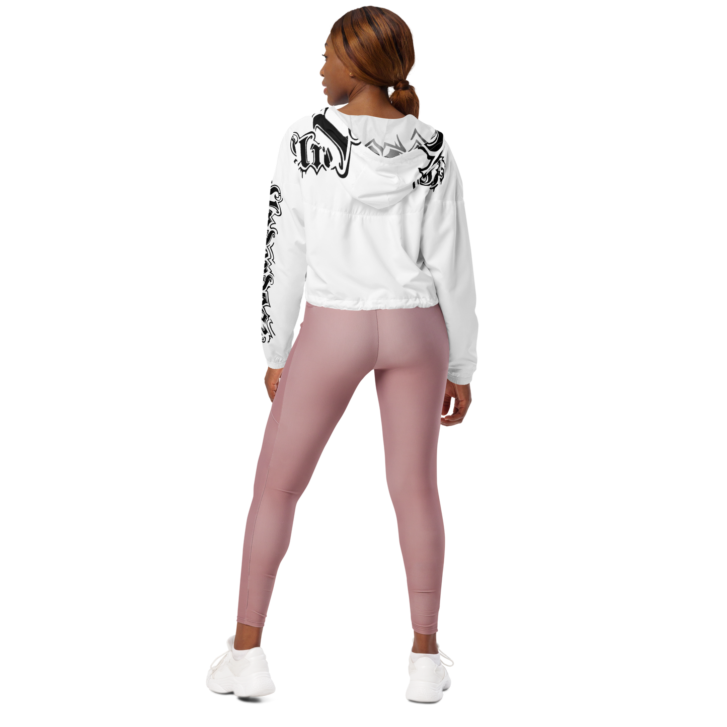Damen-Windbreaker Cropped Logo schwarz-weiß