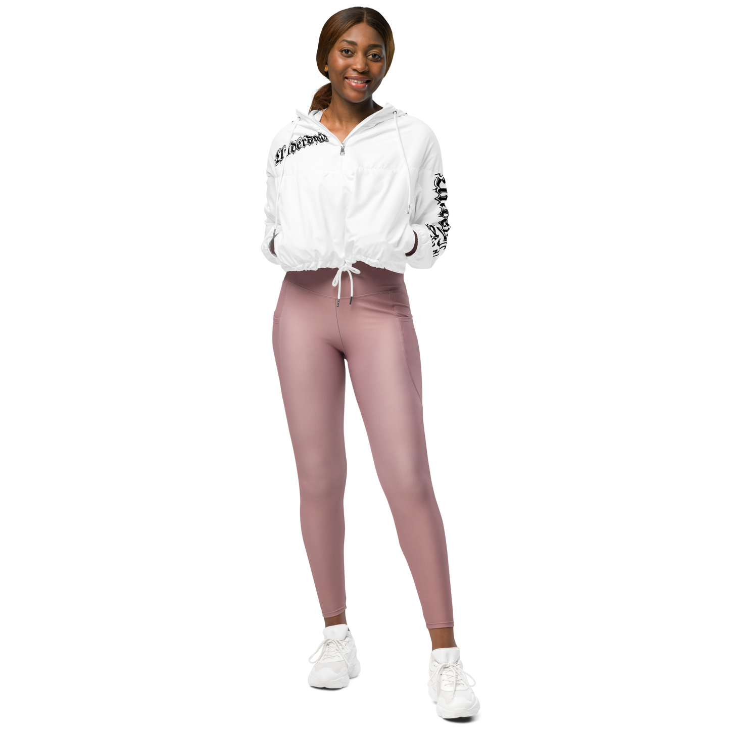 Damen-Windbreaker Cropped Logo schwarz-weiß