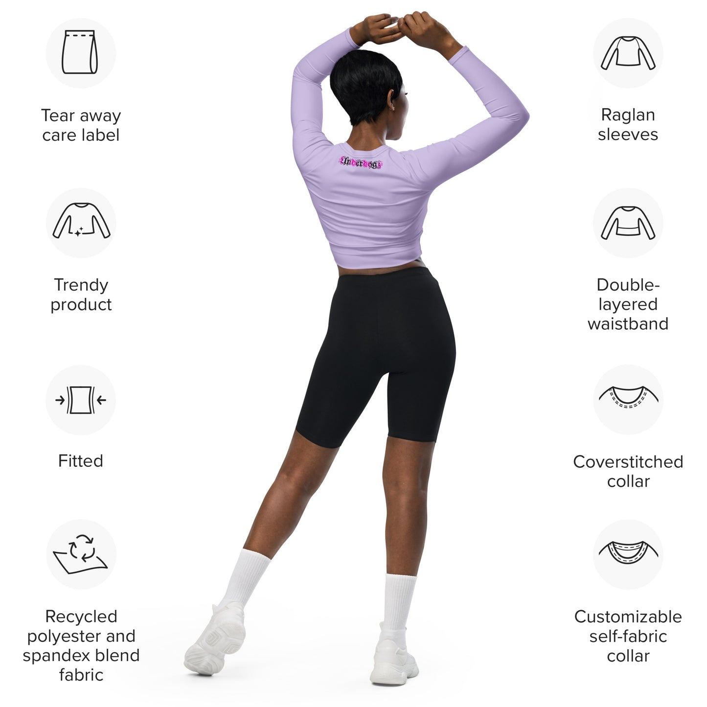 Langarm Crop Top lila Logo Pink