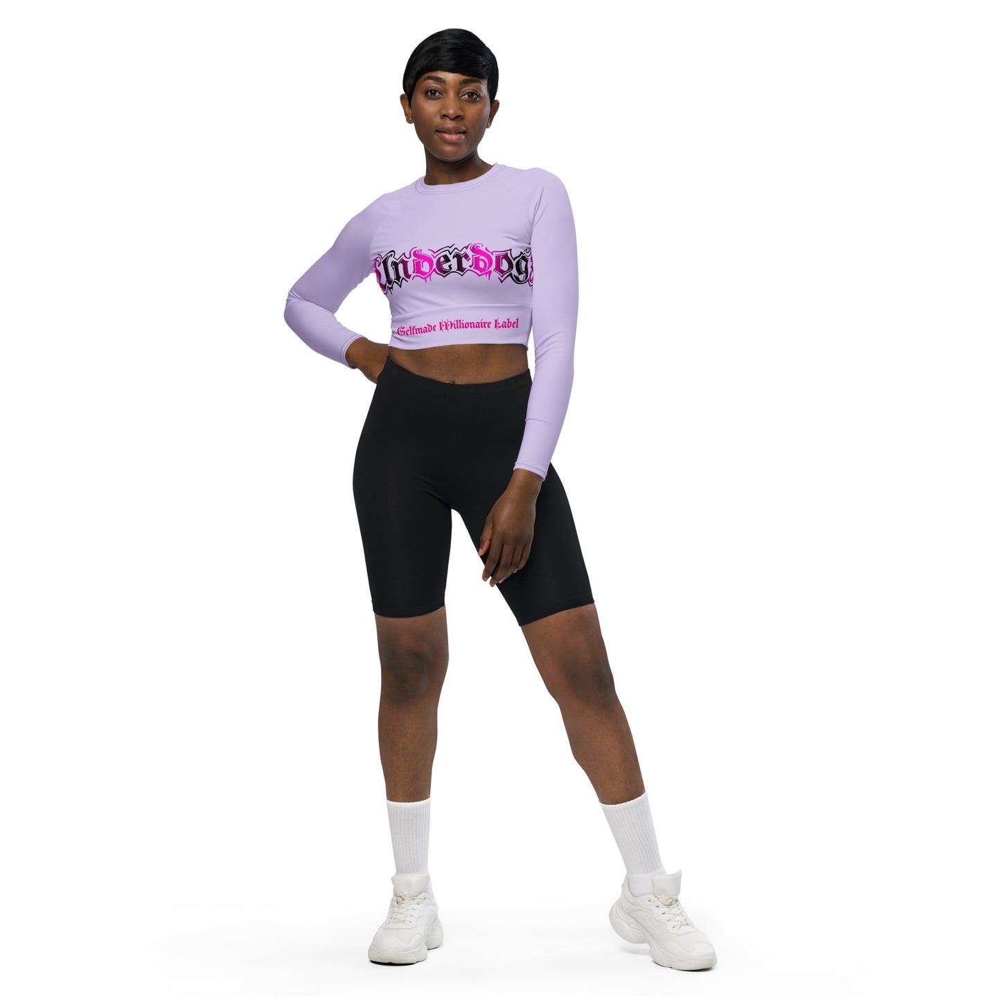 Langarm Crop Top lila Logo Pink